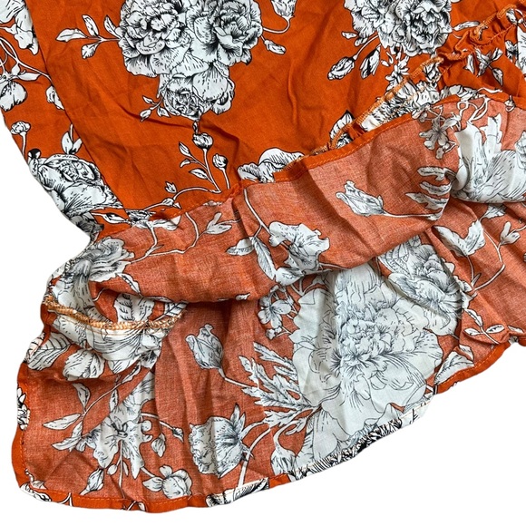 Women Boho Dress Medium M Orange White Floral Hem Ruffled Backless Elastic Waist - Picture 15 of 16